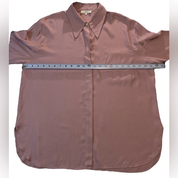 VINCE Relaxed Silk Blend Button Up Blouse, Interior Front Pocket, Lilac Stone XL - Picture 10 of 13